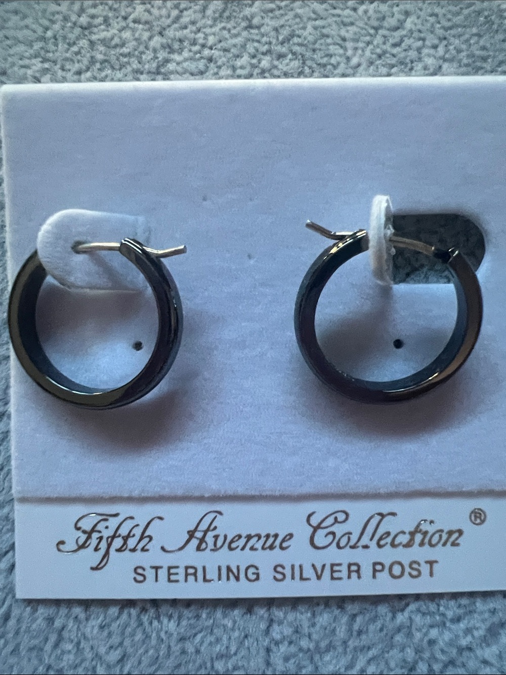 Fifth Avenue Collection Black Hoop Earrings with Sterling Silver Posts